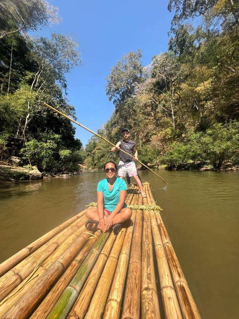 bamboo rafting during our hill tribe trekking Chiang Mai adventure