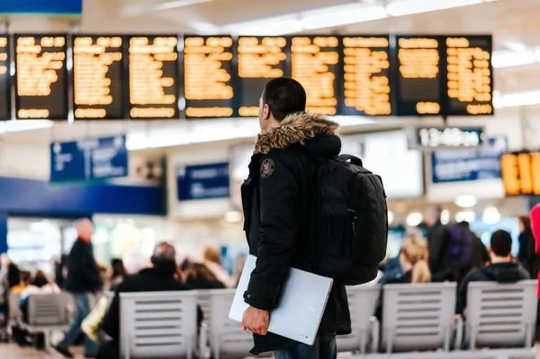 Digital nomad at an airport
